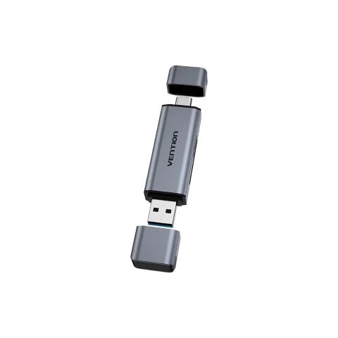Считыватель флеш-карт Vention USB 3.0 AM/USB-C to SD+TF Gray Dual Drive Letter Aluminum Alloy (CLLH0) - Кардридеры - Кардридеры