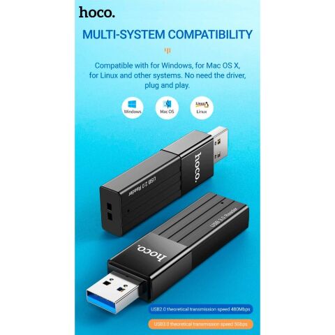 Считыватель флеш-карт HOCO USB3.0 to microSD, microSDHC, microSDXC, SD, SDHC, SDXC, HB20 Black (6931474735218) - Нулевой остаток (Feed)  - Нулевой остаток (Feed) 