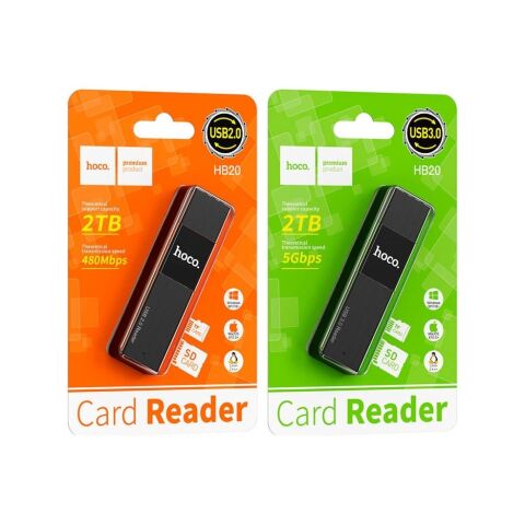 Считыватель флеш-карт HOCO USB3.0 to microSD, microSDHC, microSDXC, SD, SDHC, SDXC, HB20 Black (6931474735218) - Нулевой остаток (Feed)  - Нулевой остаток (Feed) 