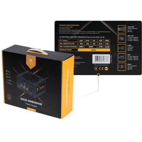 Блок питания Vinga 600W (VPS-600B1) - Нулевой остаток (Feed)  - Нулевой остаток (Feed) 