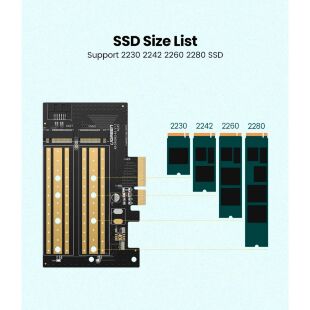 Контроллер Ugreen PCI-E 3.0 for SSD M.2 NVMe + M.2 NGFF CM302 (70504)