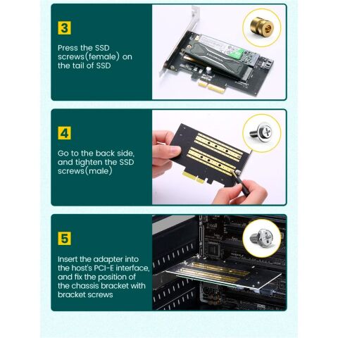 Контроллер Ugreen PCI-E 3.0 for SSD M.2 NVMe + M.2 NGFF CM302 (70504) - Нулевой остаток (Feed)  - Нулевой остаток (Feed) 