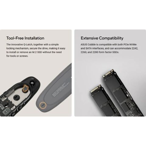 Карман внешний ASUS SSD PCIe NVMe M.2 2230/2242/2260/2280 USB Type-C 3.2 Gen 2x1 black (90DD02R0-M09000) - Нулевой остаток (Feed)  - Нулевой остаток (Feed) 