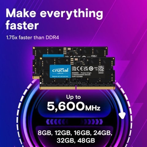 Модуль памяти для ноутбука SoDIMM DDR5 16GB 5600 MHz Micron (CT16G56C46S5T) - Нулевой остаток (Feed) - Нулевой остаток (Feed)
