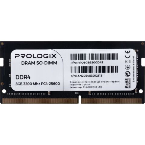 Модуль памяти для ноутбука SoDIMM DDR4 8GB 3200 MHz Prologix (PRO8GB3200D4S) - Нулевой остаток (Feed)  - Нулевой остаток (Feed) 