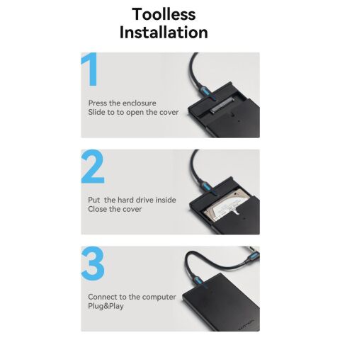 Карман внешний Vention 2.5" HDD/SSD USB 3.0 Micro-B Black (KPAB0) - Нулевой остаток (Feed)  - Нулевой остаток (Feed) 