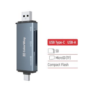 Считыватель флеш-карт ColorWay USB 2.0/USB-C to CF/SD/MicroSD (CW-CR-01)