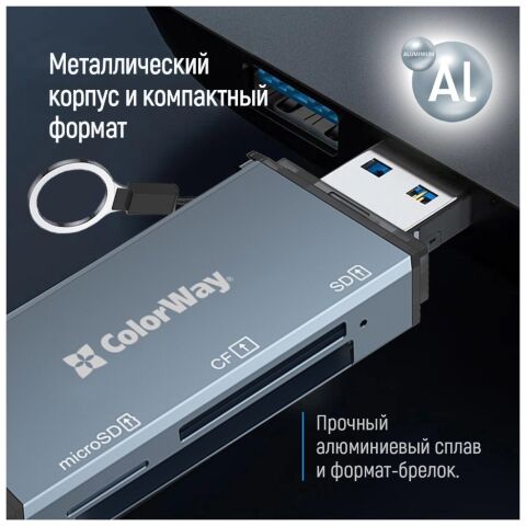 Считыватель флеш-карт ColorWay USB 2.0/USB-C to CF/SD/MicroSD (CW-CR-01) - Нулевой остаток (Feed)  - Нулевой остаток (Feed) 
