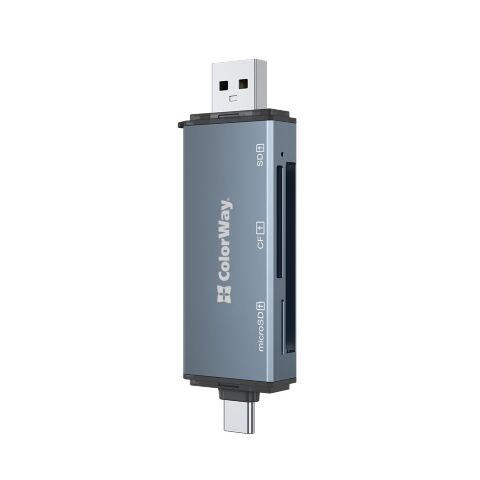 Считыватель флеш-карт ColorWay USB 2.0/USB-C to CF/SD/MicroSD (CW-CR-01) - Кардридеры  - Кардридеры 