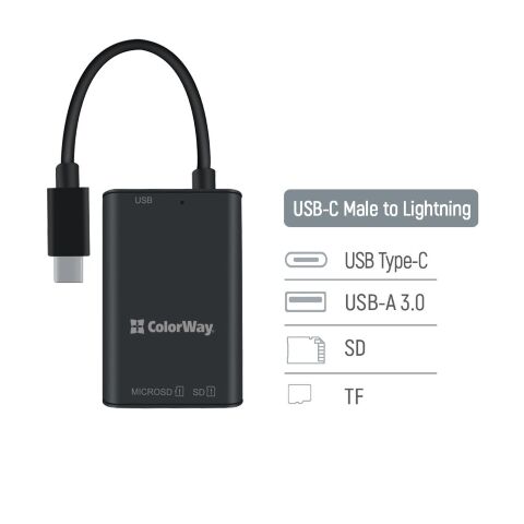 Считыватель флеш-карт ColorWay USB-C to USB 3.0/SD/MicroSD (CW-CR-02) - Нулевой остаток (Feed)  - Нулевой остаток (Feed) 