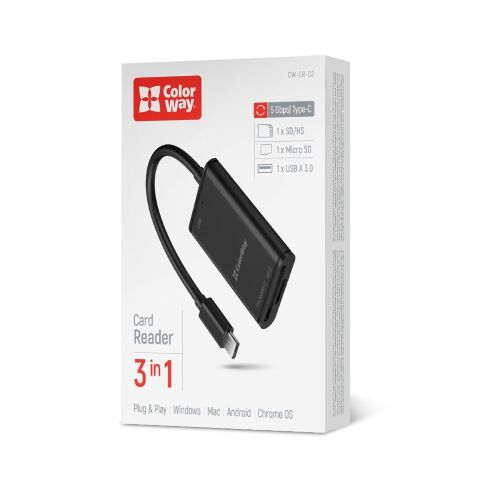 Считыватель флеш-карт ColorWay USB-C to USB 3.0/SD/MicroSD (CW-CR-02) - Нулевой остаток (Feed)  - Нулевой остаток (Feed) 