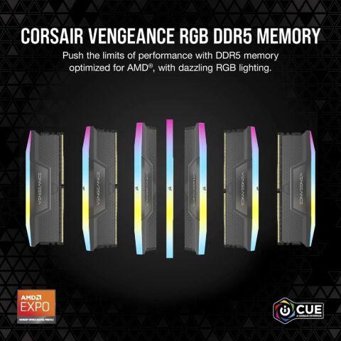 Модуль памяти для компьютера DDR5 96GB (2x48GB) 6000 MHz Vengeance RGB Grey Corsair (CMH96GX5M2E6000Z36) - Модули памяти для компьютера  - Модули памяти для компьютера 