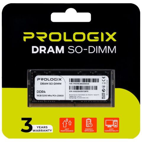 Модуль памяти для ноутбука SoDIMM DDR4 16GB 3200 MHz Prologix (PRO16GB3200D4S) - Нулевой остаток (Feed)  - Нулевой остаток (Feed) 