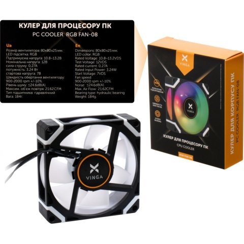 Кулер для корпуса Vinga RGB fan-08 - Вентиляторы к корпусам - Вентиляторы к корпусам