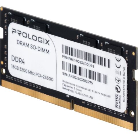 Модуль памяти для ноутбука SoDIMM DDR4 16GB 3200 MHz Prologix (PRO16GB3200D4S) - Модули памяти к ноутбукам  - Модули памяти к ноутбукам 
