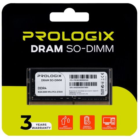 Модуль памяти для ноутбука SoDIMM DDR4 8GB 2666 MHz Prologix (PRO8GB2666D4S) - Нулевой остаток (Feed)  - Нулевой остаток (Feed) 