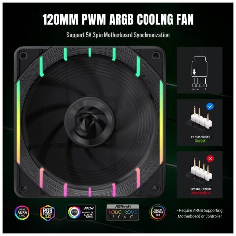 Кулер для корпуса Gamemax Tornado T12 ARGB-R - Вентиляторы к корпусам  - Вентиляторы к корпусам 