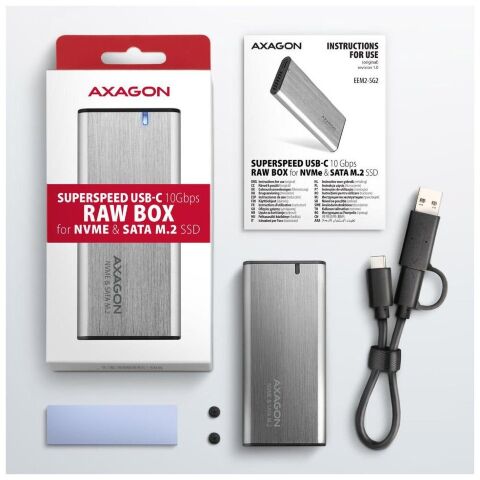 Карман внешний AXAGON USB-C 3.2 Gen 2 metal box for M.2 NVMe & SATA SSD SuperSpeed (EEM2-SG2) - Нулевой остаток (Feed) - Нулевой остаток (Feed)