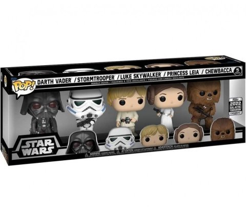 Фигурки Funko Star Wars Darth Vader, Stormtrooper, Luke Skywalker, Leia, Chewbacca 5 Pack (Galactic Convention 2022) -   -  