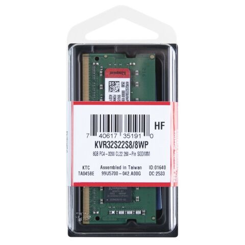 Модуль памяти для ноутбука SoDIMM DDR4 8GB 3200 MHz Kingston (KVR32S22S8/8WP) - Модули памяти к ноутбукам  - Модули памяти к ноутбукам 