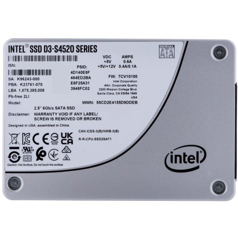 Накопитель SSD 2.5" 7.68TB D3-S4520 INTEL (SSDSC2KB076TZ01) - Нулевой остаток (Feed) - Нулевой остаток (Feed)